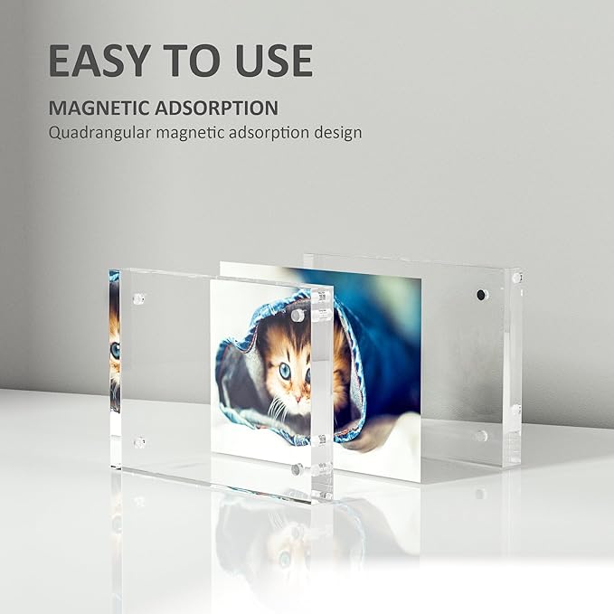 Acrylic 4x6 Picture Frames 4 Pack, Magnetic Photo Picture Display Frames 6 x 4, Double Sided Frameless Desk Picture Frames for Office, UV Protection