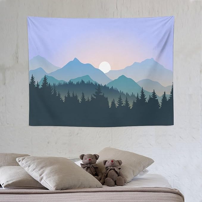 HZOHNAGO Mountain Tapestry Forest Mountain Sunrise Pattern Printed Wall Tapestry Wall Hanging for Bedroom Living Room Dorm 40" W x 30" H
