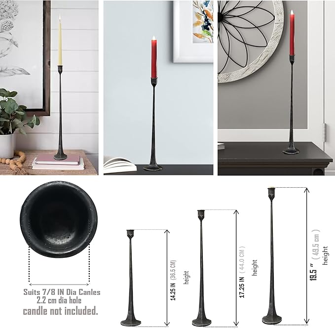 Iron Taper Candle Holder - Decorative Candle Stand - Candlestick Holder for Wedding, Dinning, Party, Set 3