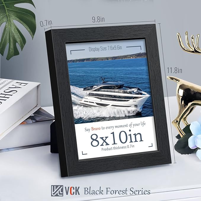 VCK 8x10 Picture Frame Set of 3 - Black, Textured Exclusive Solid Wood Picture Frames, Wall Hanging