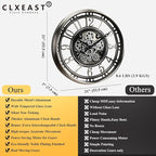 CLXEAST 21 Inch Large Moving Gear Wall Clock,Industrial Steampunk Decor,Decorative Wall Clock for Modern Farmhouse Living Room Decor,Gunmetal Silver Finish