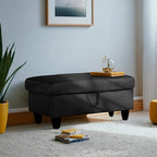 Ottoman Rectangular Storage Ottoman Bench, Flannel Footrest Stool Footstool with Lid for Living Room, Bedroom, Entryway, Black, 28.5"x19"x17.5"