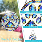 Paw Print Suncatcher Stained Glass Window Hanging - 8” Paw Print Stained Glass Suncatchers for Windows - Sun Catchers Indoor Window Catcher with Hooks and Chain - Dog Memorial Gifts for Mom Grandma