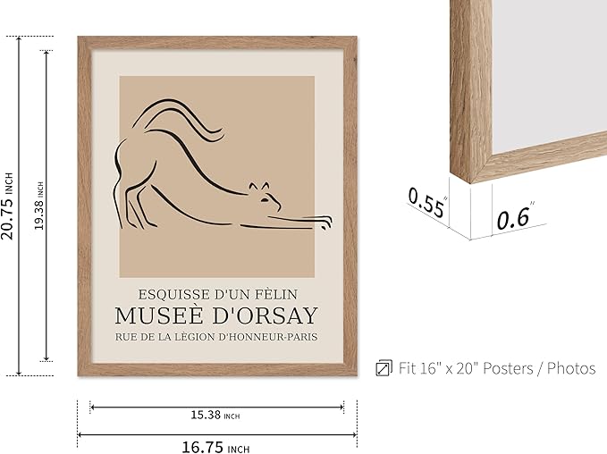 Poster Master Vintage Poster - Retro Minimalist Print - Gift for Artist, Housewarming - Cat, Line Drawing, Sketch, Abstract - Wall Decor for Living Room, Bedroom, 16x20 Beige Framed