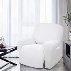 Easy-Going 4 Pieces Oversized Recliner Stretch Sofa Slipcover Sofa Cover Furniture Protector Couch Soft with Elastic Bottom Polyester Spandex Jacquard Fabric Small Checks Snow White, X-Large