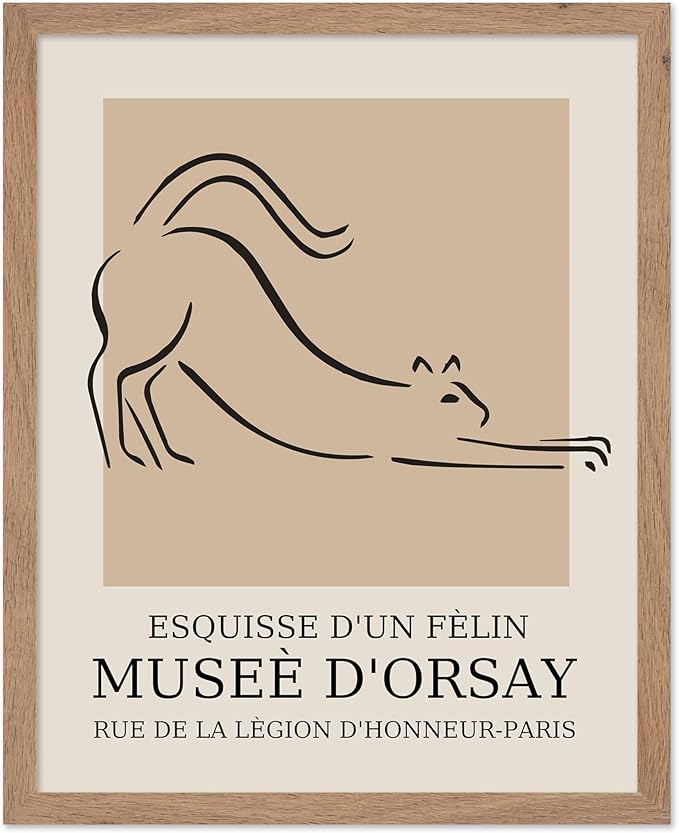 Poster Master Vintage Poster - Retro Minimalist Print - Gift for Artist, Housewarming - Cat, Line Drawing, Sketch, Abstract - Wall Decor for Living Room, Bedroom, 11x14 Beige Framed