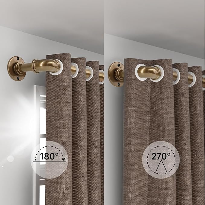 Industrial Curtain Rods 18 to 88 in,Blackout Curtain Rod,Adjustable Length,1 in Diameter Pipe,Wall or Ceiling Mounted,for Bedroom and Living Room (Coffee Gold 18” to 88”)