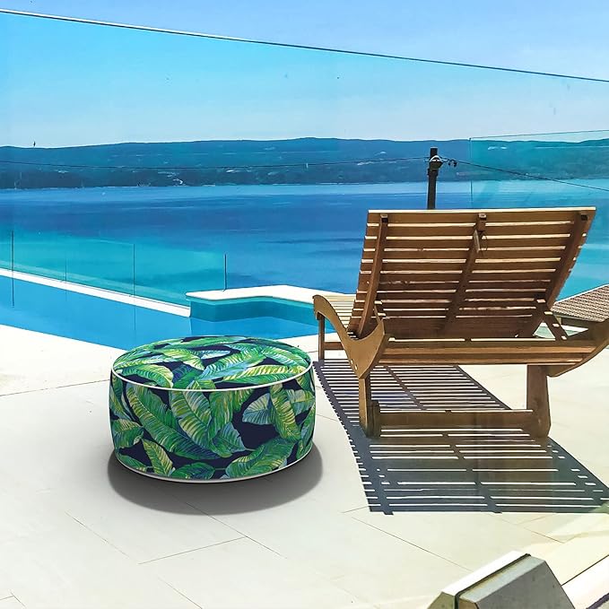 LVTXIII Inflatable Stool Ottoman Footrest with Handle, All Weather Foot Rest, Indoor or Outdoor Use for Home Patio Garden and Camping, D21 x H9, Hanalei Lagoon