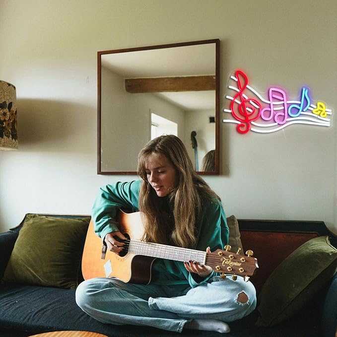 Musical Staff Note Neon Sign Led Music Neon Light for Wall Decor Dimmable USB Power Musical Light Up Sign for Music Studio Classroom Party Bar Bedroom