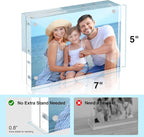 HOUSE DAY Acrylic Picture Frames 5x7, 6 Pack Magnetic 5x7 Picture Frame, Double Sided Clear 5 x 7 Photo Frame with Microfiber Cloth, Frameless FreeStanding 5x7 Frame Gift for Desktop Display