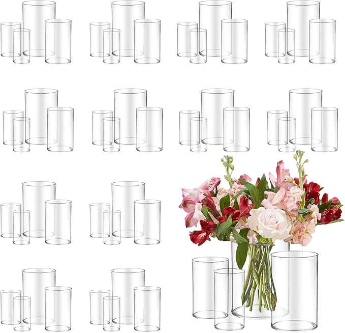 48pcs Glass Vase Cylinder for Centerpieces Small Flower Glass Clear Home Decor Centerpiece Table Flower Vase Decorations for Wedding＆Holiday 4,4,4.7,6Inch Tall