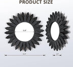 Honiway Boho Wall Decor Mirrors for Wall 2 Pack 12 inch Wood Decorative Mirror for Room Decor Rustic Farmhouse Mirror for Bedroom Bathroom Living Room Kitchen Black