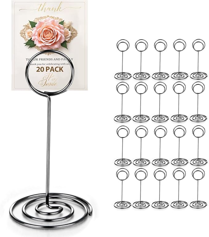 20 PCS Table Number Holder Table Card Holder Cards Stand Name Menu Clips Picture Holder (Black)