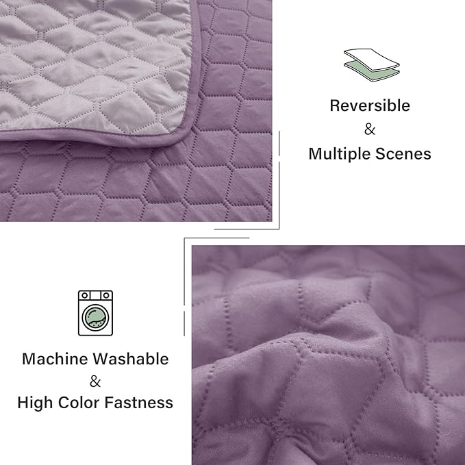 Exclusivo Mezcla Reversible California King Size Quilt Bedding Set with Pillow Shams, Lightweight Quilts Cal King Size, Soft Bedspreads Bed Coverlets for All Seasons - (Dusty Lavender, 112"x104")