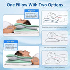 Cervical Neck Pillow for Pain Relief, Contour Memory Foam Pillow with Ice Silk Pillowcase, Neck Support Pillows, Ergonomic Orthopedic Pillow for Back, Side, Stomach Sleepers (Green)