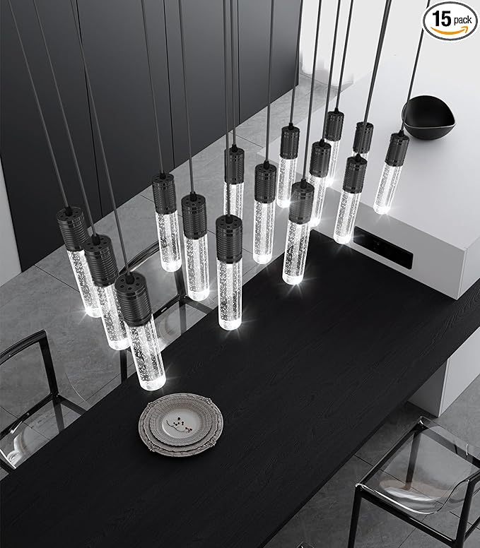15-Lights Modern LED Pendant Lighting Fixture for Kitchen Island Crystal Chandelier Light Fixtures for Dining Room