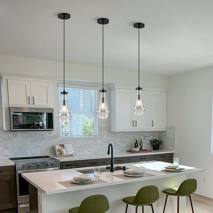 2 Pack Pendant Light for Kitchen Island, Raindrop Black Modern Crystal Glass Pendant Lights, Pendant Lights in Kitchen Island, E12 Bulb Indoor Island Pendant Lights,for Dining Room,Living Room