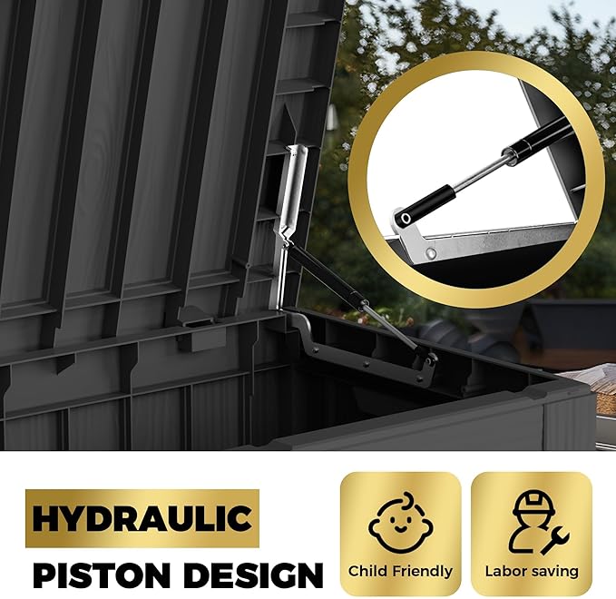 80 Gallon Lockable Resin Deck Box, Waterproof & UV-Resistant Outdoor Storage Box for Outdoor Cushion Storage, Garden Tools & Pool Accessories Storage, Black