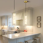 LMQNINE Natural Alabaster Pendant Lights for Kitchen Island White Marble Long Tube Chandelier Modern Gold Ceiling Light Fixtures for Bedroom Dining Room Table Living Room Hallway(S-1Pack)