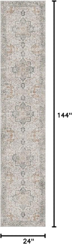 GENIMO Runner Rug 2x12, Non Slip Vintage Hallway Runner Rugs, Low Pile Lightweight Machine Washable Mat for Hallway, Entryway, Bedroom, Kitchen and Corridor,Light Taupe Brown