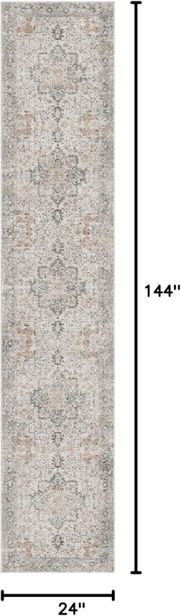 GENIMO Runner Rug 2x12, Non Slip Vintage Hallway Runner Rugs, Low Pile Lightweight Machine Washable Mat for Hallway, Entryway, Bedroom, Kitchen and Corridor,Light Taupe Brown