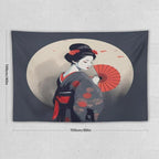 Japanese Woman Geisha Tapestry Asian Red Cherry Blossom Red Sun Traditional Kimono Folk Tapestries Home Decor for Living Room Bedroom Apartment Farmhouse Dorm 60"x40"