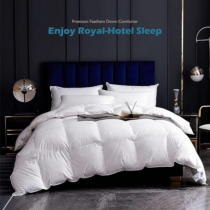 Cobnom® Luxury Organic Down Comforter Oversized Queen, High Fill-Power Down Feather Fibers Duvet Insert with 100% Cotton Cover, Medium Warm for All-Season, Ivory White, 98x98 Inch