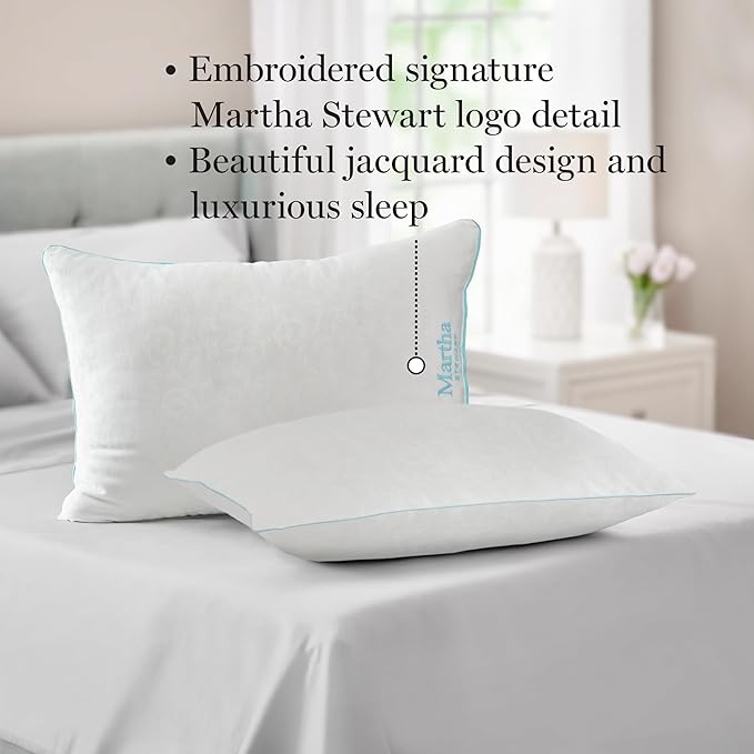 MARTHA STEWART Heirloom Jacquard 2 Piece Bed Pillow Set, 385 TC, Down-Alternative, Standard/Queen