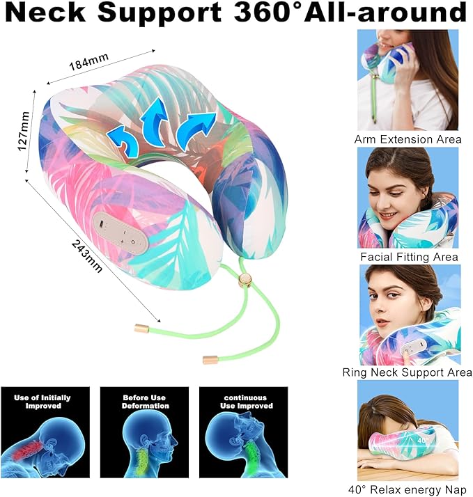 Bluetooth Music Neck Pillow for Sleeping,360° Support Memory Foam 2in1 Travel Neck Pillow Speaker with Crystal Clear Stereo Cradle Sound, Rich Bass, Wireless Camping,for Home,Party,Gaming