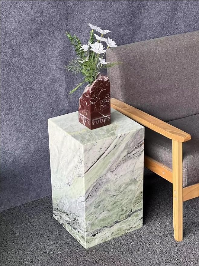 Luxury Marble Side Table,Square End Table for Modern Sofa and Bed, Living Room, Sofa, Bedroom(Fende Green)