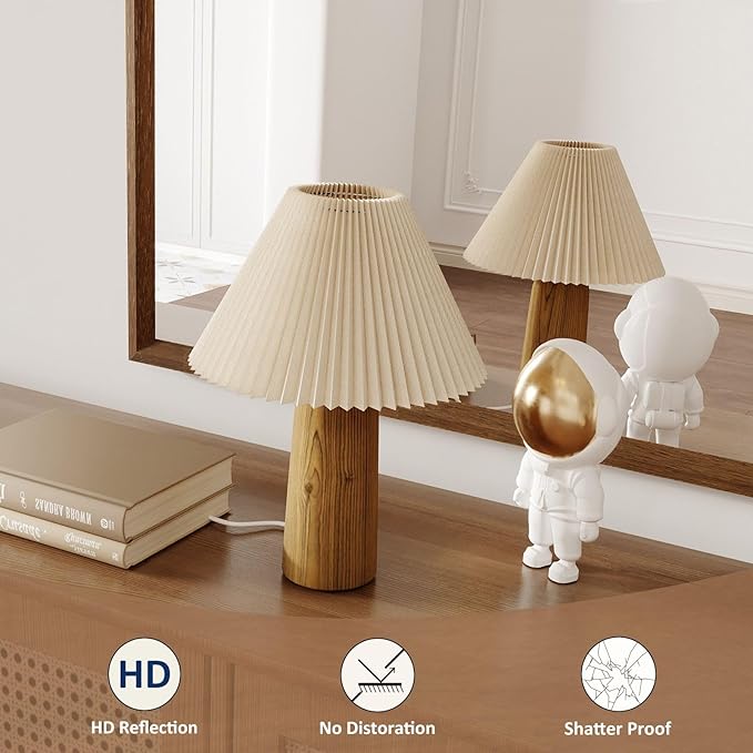 WEER Bathroom Mirror, 40x30 Inch Wall Mirror, Walnut Wood Grain Framed Mirror, Rectangle Vanity Mirror, Tempered Glass, Anti-Rust, Hangs Horizontally or Vertically