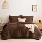 CozyLux Queen Comforter Set Brown Seersucker 7 Pieces Bed in a Bag Queen Comforter Set with Sheets, Luxury Soft Bedding Set with Down Alternative Comforter, Sheets, Pillowcases & Shams for All Seasons