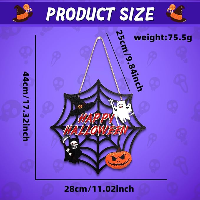 Halloween Party decorations - Welcome Sign for Front Door,Rustic Round Wood Wreaths for Outdoor Outside,Spider Web Garland Porch Ghost Decor for Party Favors Supplies | Halloween Decor for Wall Indoor