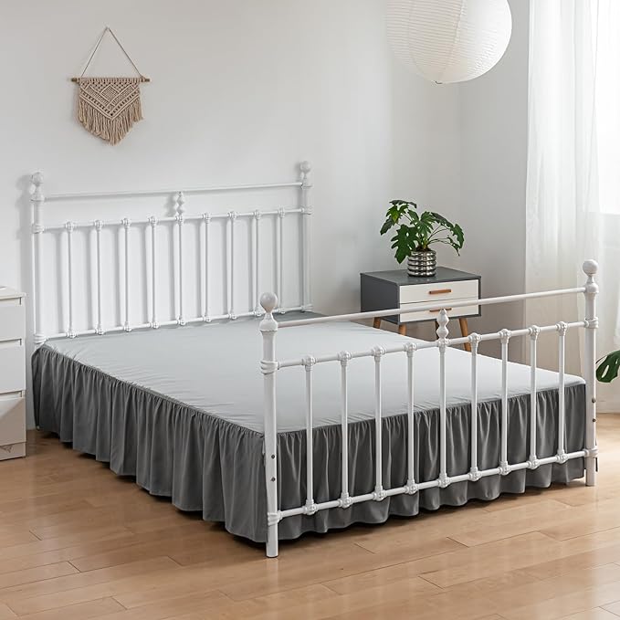 Bed Skirt Full Size Ruffled Bed Skirts with Split Corners, 12 Inch Drop Dust Ruffle Bed Skirt with Platform,Gray
