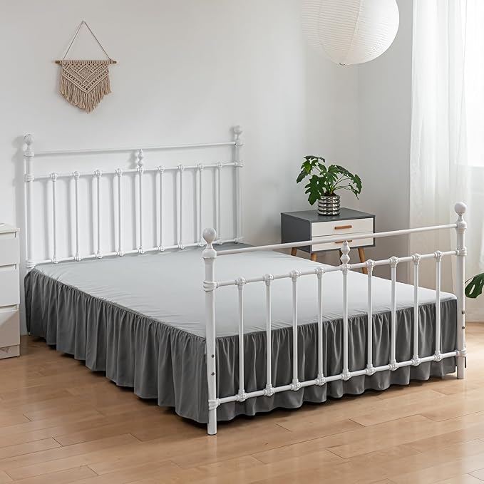 Bed Skirt King Size Ruffled Bed Skirts with Split Corners, 16 Inch Drop Dust Ruffle Bed Skirt with Platform, Gray, King - 16" Drop