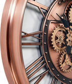 CLXEAST 28 Inch Oversized Large Moving Gears Wall Clock,Industrial Vintage Rose Gold Silent Wall Clock for Modern Farmhouse Living Room Home Decor,Copper Finish