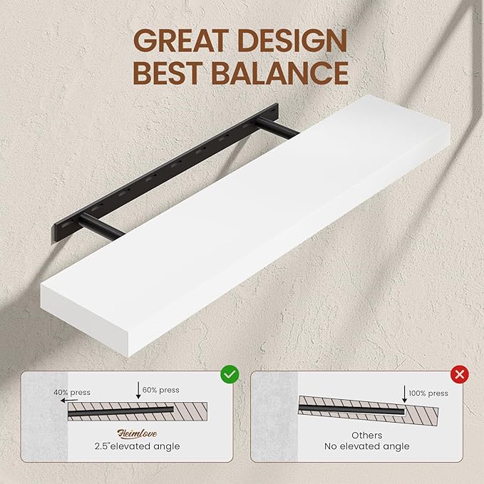 Heimlove 36 inch Floating Shelves for Wall,2 Packs Natural Pine Solid Wood Bathroom Shelf Over Toilet Decor and Storage 8 inches Deep for Kitchen Bedroom Office & Living Room Display Wall Decor