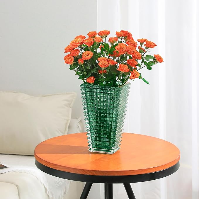 MCMCNCUIU Crystal Glass Vase, Large Crystal Vases for Flowers, Large Flower Vase, Green Modern Vases for Living Room, Bedroom, Kitchen, Dining Table, Mantle, Wedding, 11 Inches