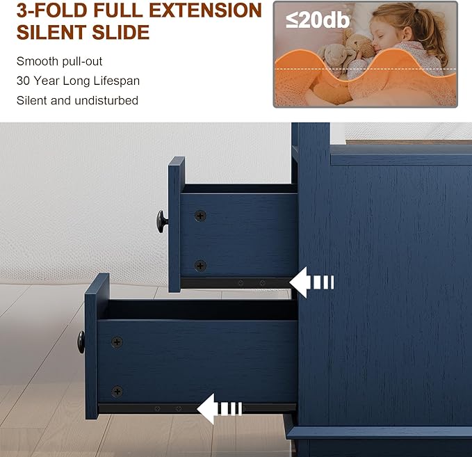 HIFYOBRO 2 Drawers End Table with Flip Top Charging Station Set of 2, Narrow Side Table, Type-C & USB Port & Power outlets, Wooden Storage End Table for Living Room, Bedroom