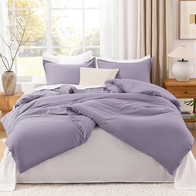 Litanika Grayish Purple Comforter Set California King Size, 3 Pieces Cal King Lightweight Solid Bedding Comforter Set, All Season Fluffy Bed Set (104x96In Comforter & 2 Pillowcases)
