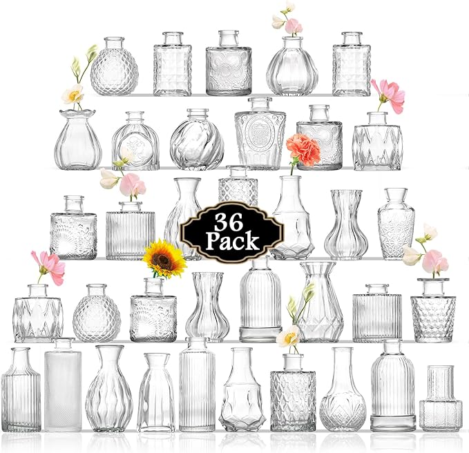 Bud Vases in Bulk 36, Glass Vase for Centerpieces, Small Vase for Flowers, Small Flower Vases for Centerpieces, Mini Vases, Vintage Vase, Clear Bud Vases for Wedding Table Decor