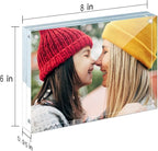 ILYXY 2 Pack Acrylic Frame 6x8, 20% Thicker, 24mm Thick Frameless Clear Picture Frame, Double Sided Magnetic Photo Frame, Free Standing Desktop Display Stand Acrylic Picture Frames