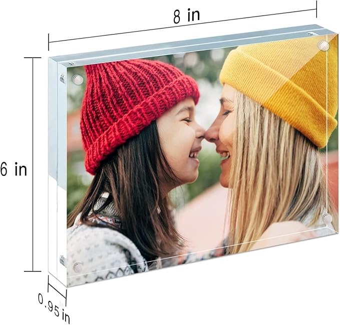 ILYXY 3 Pack Acrylic Frame 6x8, 20% Thicker, 24mm Thick Frameless Clear Picture Frame, Double Sided Magnetic Photo Frame, Free Standing Desktop Display Stand Acrylic Picture Frames