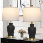 23" Modern Black Ceramic Table Lamps Set of 2, Farmhouse Table Lamps for Living Room, Classic Bedside Lamp with Ginger Jar Design, Elegant Bedroom Lamp for Night stand Desk Side End Table Home Decor