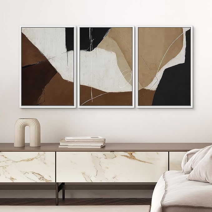 SIGNWIN Framed Canvas Print Wall Art Modern Abstract Neutral Tone Minimalist Geometric Photography Modern Art Minimalist Black and White for Living Room, Bedroom, Office - 16"x24"x3 White