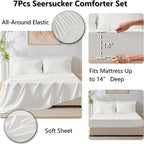 CozyLux Oversized King Comforter Set White Seersucker 7 Pieces Bed in a Bag King Comforter Set with Sheets, Luxury Soft Bedding Set with Down Alternative Comforter, Sheets, Pillowcases & Shams