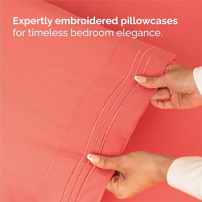 King Size 4 Piece Sheet Set - Comfy Breathable & Cooling Bed Sheets Set - Hotel Luxury Bedding for Women, Men, Kids, Teens, Boys & Girls - Deep Pockets, Ultra-Soft and Wrinkle Free - Oeko-Tex - Coral