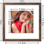 Vittanly 12x12 Picture Frames Set of 9, Shatter Resistant Plexiglass, Display 8x8 Pictures with Mat or 12x12 without Mat, Photo Frames for Wall Mount, Engineered Wood, Brown