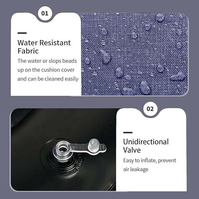 Inflatable Ottoman Stool D21 xH9 for Outdoor/Indoor Use, Water Repellent Patio Foot Rest Stool with Portable Handle,Round Pouf Ottoman Suitable for Garden,Deck and Camping - Textured Navy