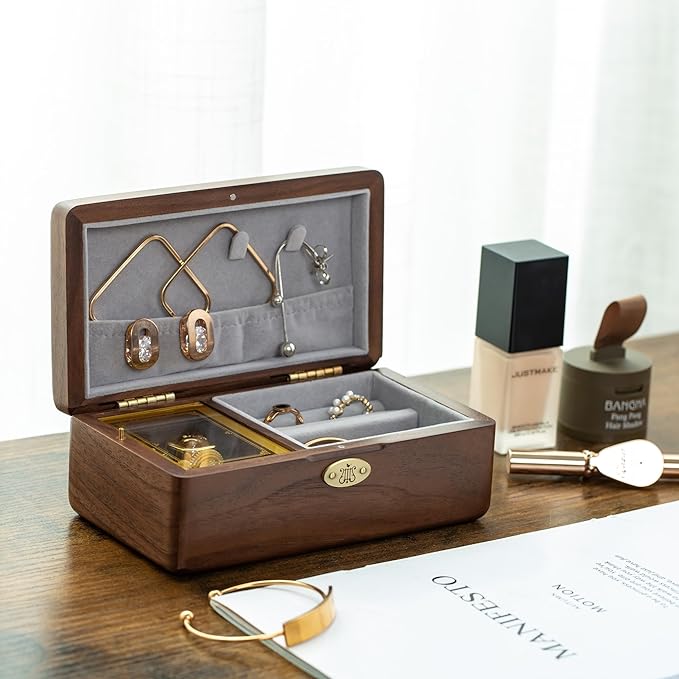 Golden Decorative You Are My Sunshine Music Box Sunflower Jewelry Gifts Crystal Glass Observation Chamber Jewelry Box with Necklace Hooks Thinking of You Mom Gifts Anniversary Birthday Gifts